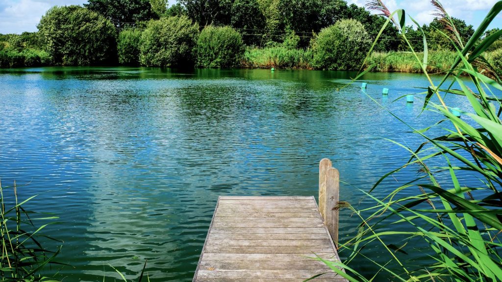 Dock on Lake Hiwassee with calm mountain water