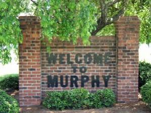 Welcome sign for Murphy, North Carolina