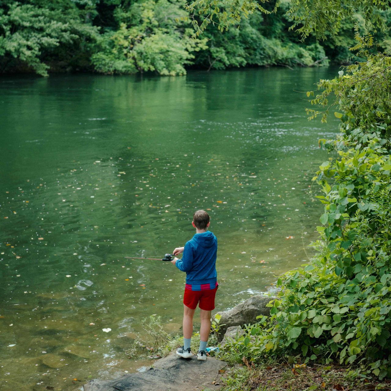 Fishing along mountain water near the Ocoee River